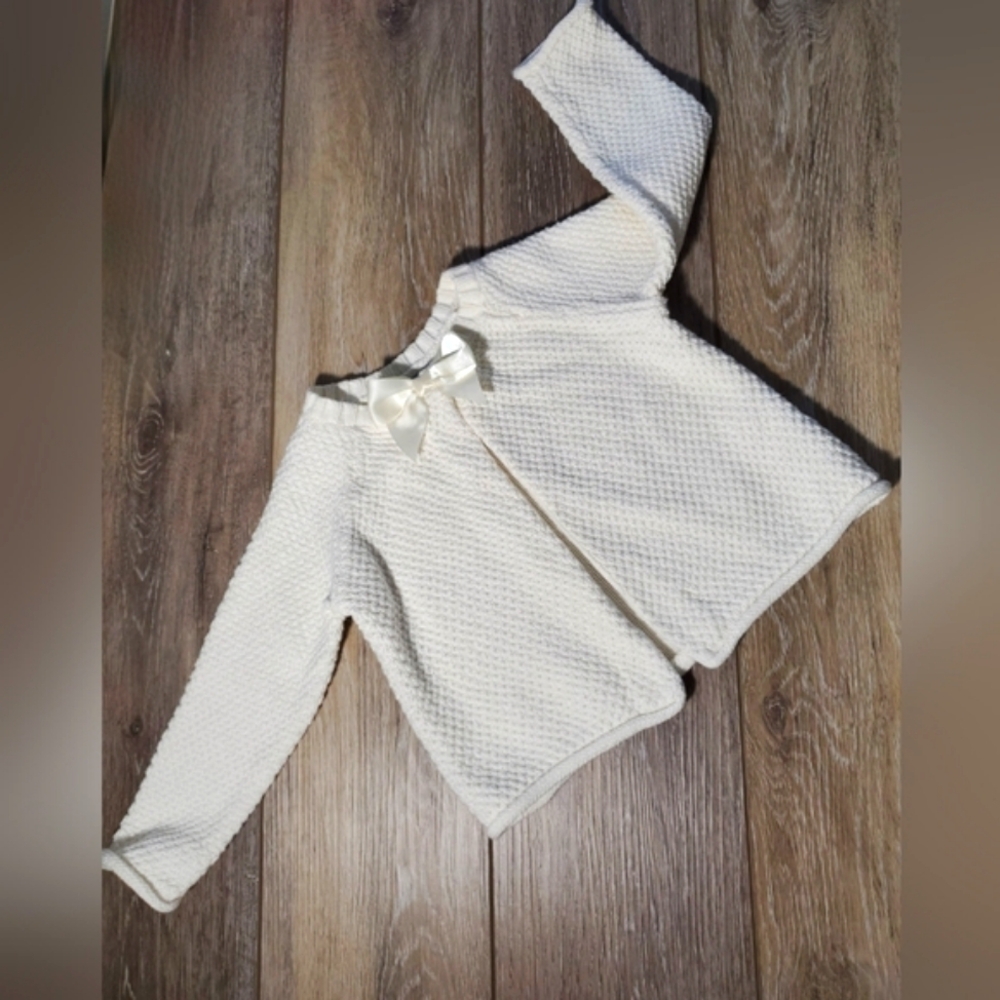 Baby GAP ivory open front cardigan with bow, Size 12-18 months